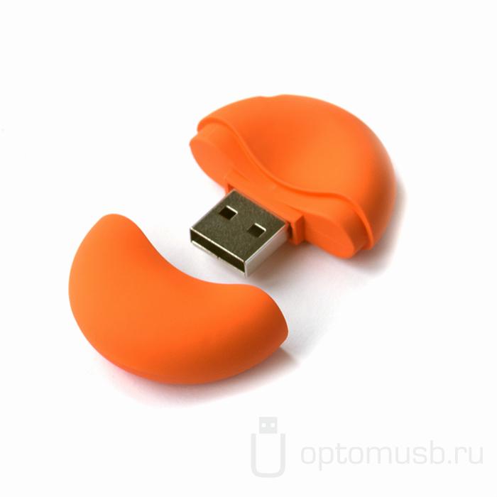 Флешка Промо круглой формы Soft Touch, оранжевая